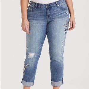 Torrid Distressed Embroidered Boyfriend Jean